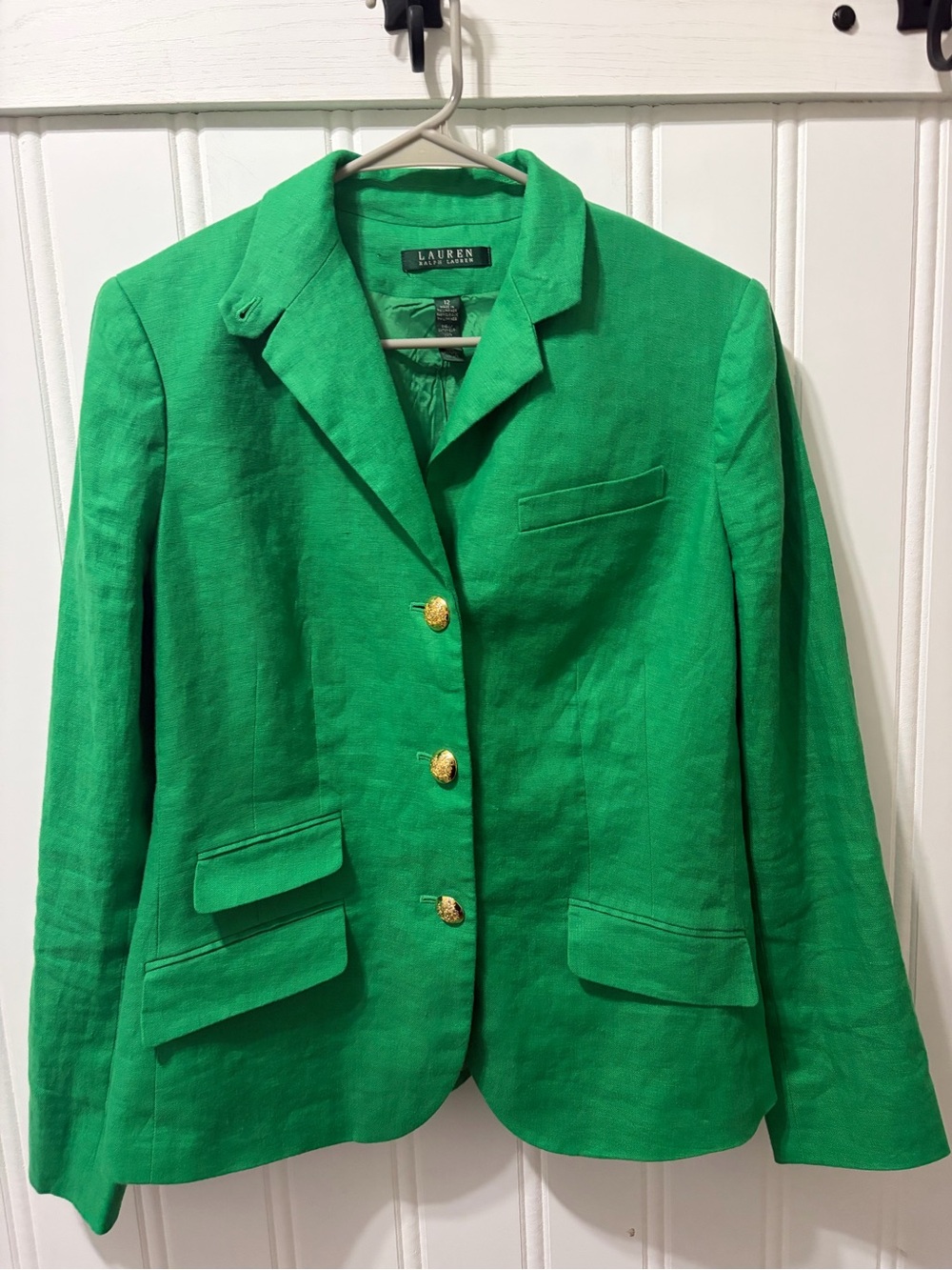 Lauren Ralph Lauren Green Linen Blend Gold Crest Button Blazer Jacket 12 - Picture 9 of 12